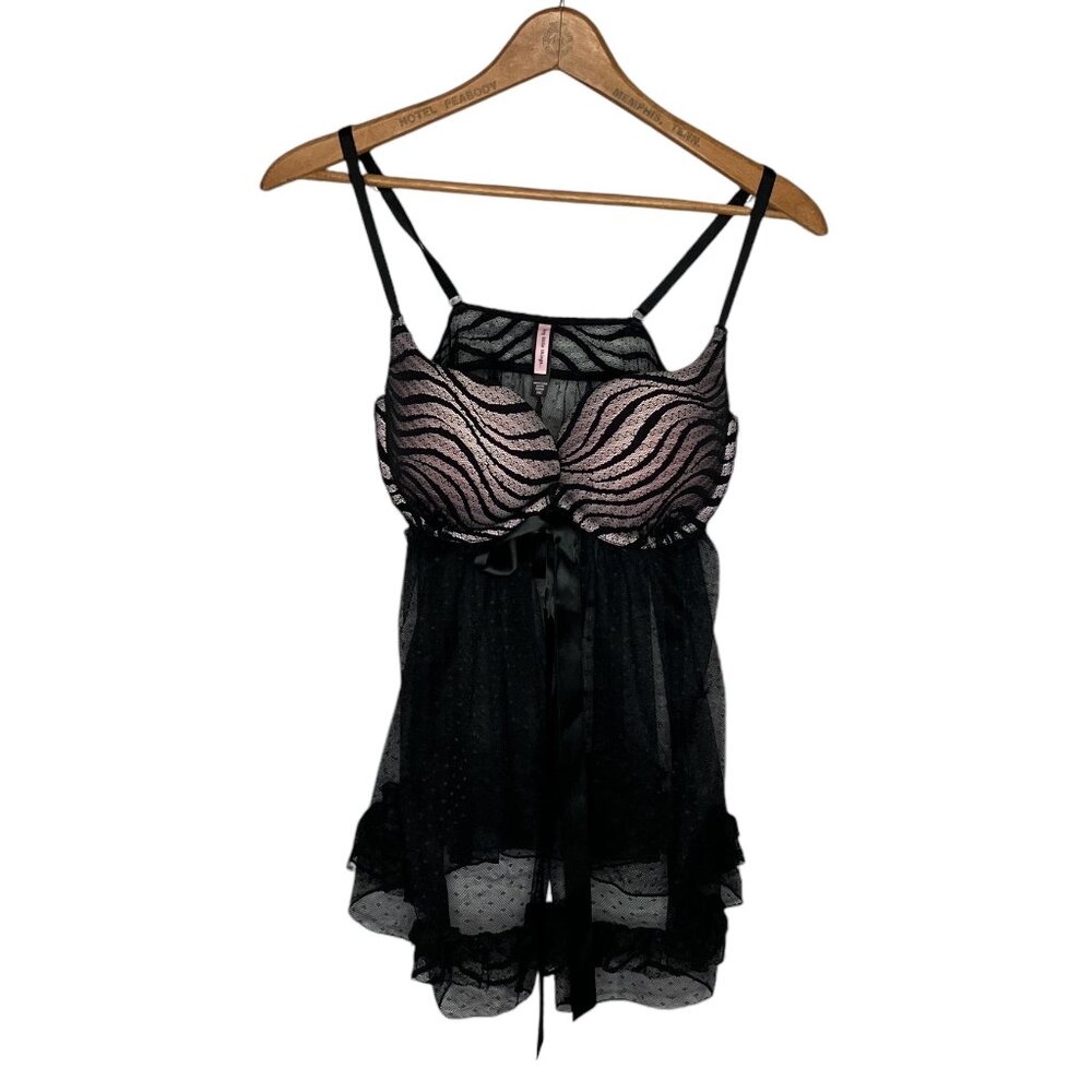 Victoria's Secret 36C Zebra Push Up Lace Tie Babydoll Bra Top Sexy Little Things